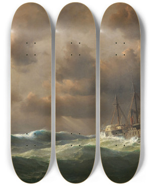 Triptych art skateboard deck of Anton Melbye Nach Dem Sturm by Anton Melbye (1818-1875)