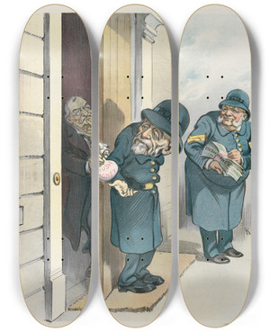 Triptych art skateboard deck of Udo Keppler No Difference by Udo Keppler (1872-1956)