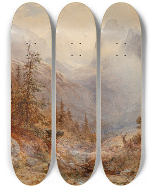 Triptych art skateboard deck of Edward Theodore Compton Hollenthal Bavaria by Edward Theodore Compton (1849-1921)