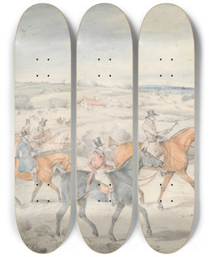 Triptych art skateboard deck of George Alken Foxhunting Drawing Covert by George Alken