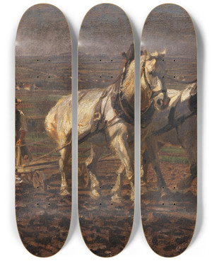Triptych art skateboard deck of Friedrich Eckenfelder Bauer Mit Pferdegespann by Friedrich Eckenfelder (1861-1938)