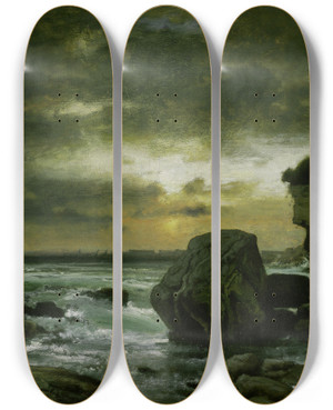Triptych art skateboard deck of George Inness A Marine by George Inness (1825-1894)