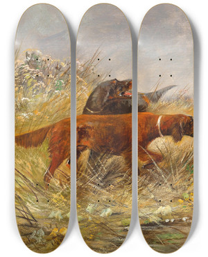 Triptych art skateboard deck of Moritz Mller A Duck Hunt by Moritz Melzer (1841-1899)