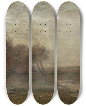 Triptych art skateboard deck of John Francis Murphy Morning In October by John Francis Murphy (1853-1921)