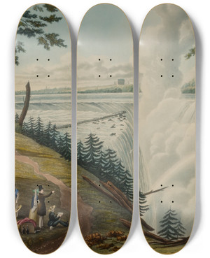 Triptych art skateboard deck of Charles Hunt The Falls Of Niagara by Charles Hunt (1803-1877)