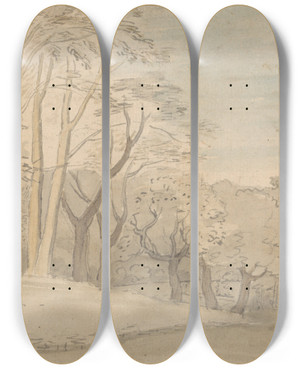 Triptych art skateboard deck of William Blake A Woody Landscape by William Blake (1757-1827)