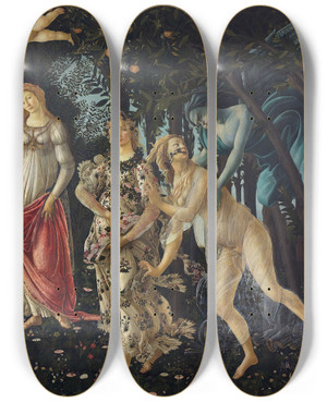 Triptych art skateboard deck of Sandro Botticelli Spring by Sandro Botticelli (1444-1510)