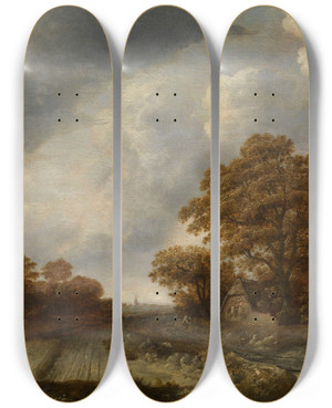 Triptych art skateboard deck of Cornelis Gerritsz Decker Landscape by Cornelis Gerritsz Decker (1618-1678)