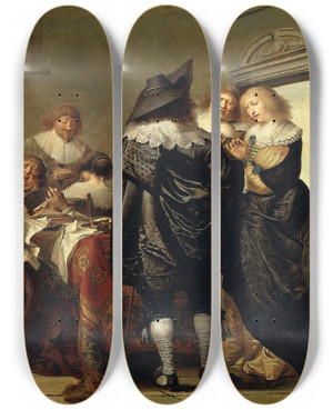 Triptych art skateboard deck of Pieter Codde Company Making Music by Pieter Codde (1599-1678)