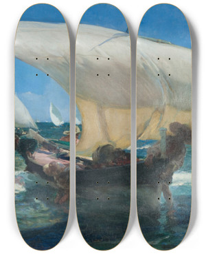 Triptych art skateboard deck of Joaqun Sorolla En La Costa De Valencia by Joaquin Sorolla (1863-1923)