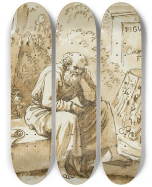 Triptych art skateboard deck of Carlo Labruzzi Sketch For Frontispiece To Figure Originali by Carlo Labruzzi (1748-1817)