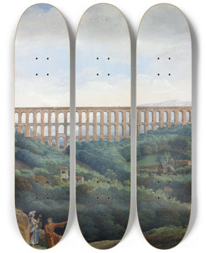 Triptych art skateboard deck of Carl Ludwig Hackert The Aqueducts At Caserta by Carl Ludwig Hackert (1751-1798)