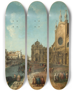Triptych art skateboard deck of Michele Marieschi Campo San Giovanni E Paolo Venice by Michele Marieschi (1710-1743)