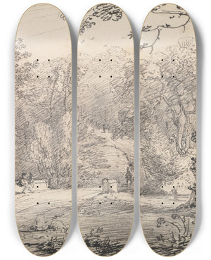 Triptych art skateboard deck of Thomas Hastings Paradise Lane Cheshunt 21 May 1814 by Thomas Hastings (1778-1854)