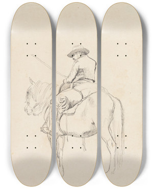 Triptych art skateboard deck of Johan Thomas Lundbye Campagnol Til Hest Set Skrt Bagfra Campagnol Til Hest Set Skrt Forfra by Johan Thomas Lundbye (1818-1848)