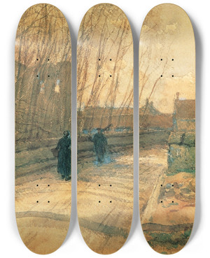 Triptych art skateboard deck of Asai Ch Bridge In Grezsurloing by Asai Ch (1856-1907)
