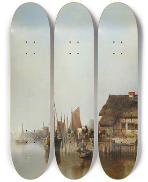 Triptych art skateboard deck of Ludwig Hermann Scheldeufer by Ludwig Hermann (1812-1881)