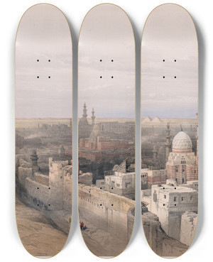 Triptych art skateboard deck of David Roberts Cairo Looking West by David Roberts (1796-1864)