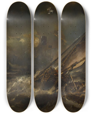 Triptych art skateboard deck of Eugne Isabey After The Storm by Eugene Isabey (1803-1886)