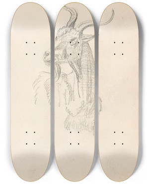 Triptych art skateboard deck of Adolph Tidemand Geitebukker by Adolph Tidemand (1814-1876)