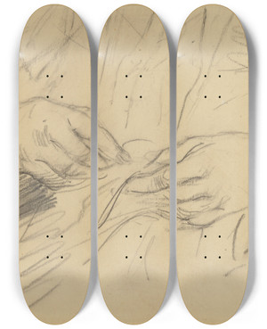 Triptych art skateboard deck of James Ensor Naaiwerk De Handen by James Ensor (1860-1949)