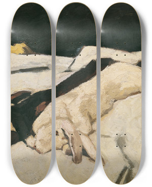 Triptych art skateboard deck of Albin Egger Lienz Tote Hasen by Albin Egger Lienz (1868-1926)