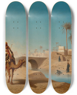 Triptych art skateboard deck of Charles Thodore Frre Le Dpart by Charles Theodore Frere (1814-1888)