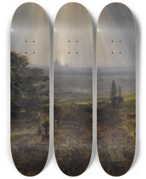 Triptych art skateboard deck of Bernard Walter Evans London From Highgate St Pauls Cathedral Beyond by Bernard Walter Evans (1848-1922)