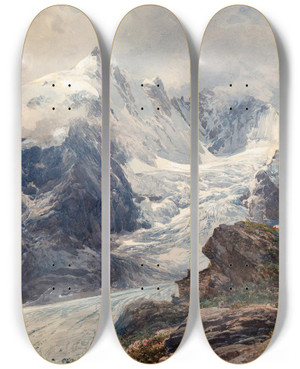 Triptych art skateboard deck of Edward Theodore Compton The Grossglockner by Edward Theodore Compton (1849-1921)