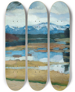 Triptych art skateboard deck of Leo Putz Kampenwand Chiemsee_2 by Leo Putz (1869-1940)