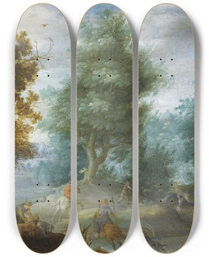 Triptych art skateboard deck of Mattheus Molanus Chasse Courre by Mattheus Molanus (1590-1645)