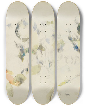 Triptych art skateboard deck of Paul Czanne Senke Mit Bumen by Paul Cezanne (1839-1906)