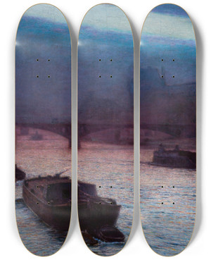 Triptych art skateboard deck of Aleksander Gierymski Evening On The Seine by Aleksander Gierymski (1850-1901)