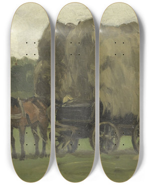 Triptych art skateboard deck of Nicolaas Bastert Hay Wagon by Nicolaas Bastert (1854-1939)