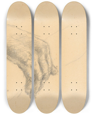 Triptych art skateboard deck of Gustv Mall Study Of A Hand by Gustav Mally (1879-1952)