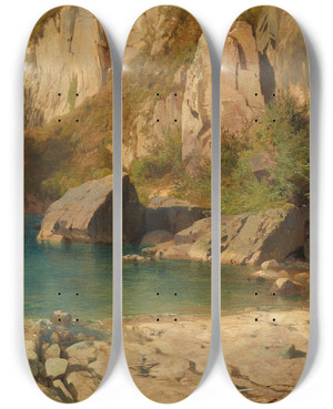Triptych art skateboard deck of Alexandre Calame Bei Flelen Am Vierwaldstttersee by Alexandre Calame (1810-1864)
