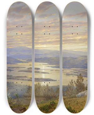 Triptych art skateboard deck of William Trost Richards Lake Squam From Red Hill by William Trost Richards (1833-1905)