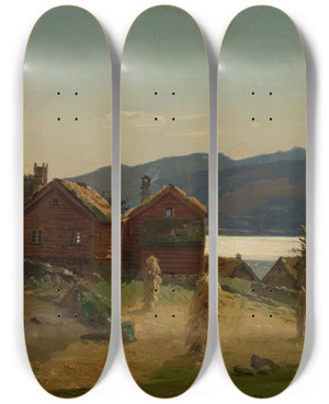 Triptych art skateboard deck of Amaldus Nielsen Bondestuer Balestrand by Amaldus Nielsen (1838-1932)