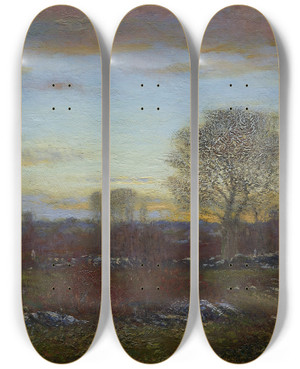Triptych art skateboard deck of Dwight W Tryon Twilight by Dwight W. Tryon (1849-1925)