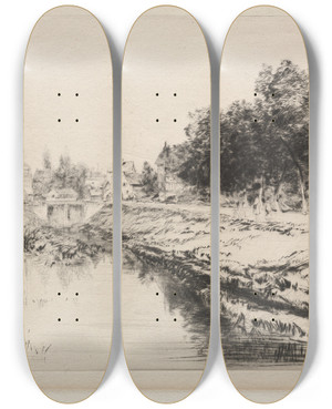 Triptych art skateboard deck of Gustave Leheutre The Guardhouse Troyes by Gustave Leheutre