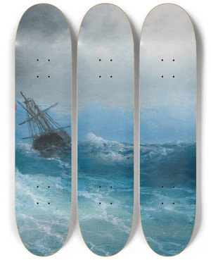 Triptych art skateboard deck of Ivan Konstantinovich Aivazovsky Gathering Storm by Ivan Konstantinovich Aivazovsky (1817-1900)