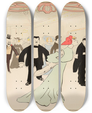 Triptych art skateboard deck of Georges Goursat Sem Maxims by Georges Goursat (Sem) (1863-1934)