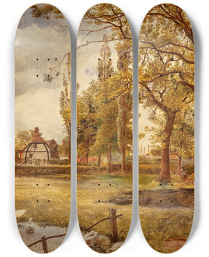 Triptych art skateboard deck of William Davis At Hale Lancashire_1 by William Davis (1812-1873)