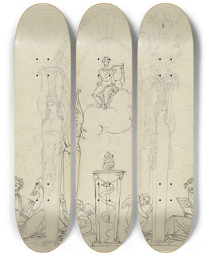 Triptych art skateboard deck of Peter Von Cornelius Apollo And The Muses by Peter Von Cornelius (1784-1867)