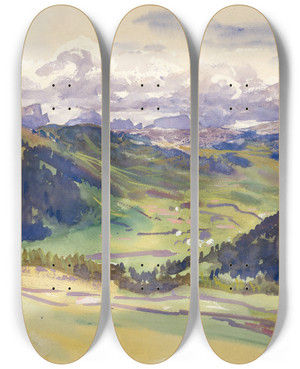 Triptych art skateboard deck of John Singer Sargent Open Valley Dolomites by John Singer Sargent (1856-1925)