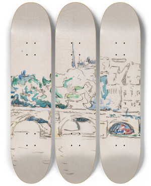 Triptych art skateboard deck of Paul Signac Paris Le Pontneuf by Paul Signac (1863-1935)