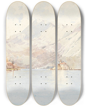 Triptych art skateboard deck of Anton Perko Bucht Von Cattaro by Anton Perko (1833-1905)
