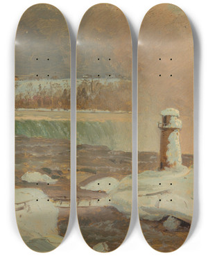 Triptych art skateboard deck of Frederic Edwin Church Niagara River And Falls In Snow by Frederic Edwin Church (1826-1900)