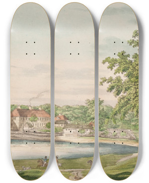 Triptych art skateboard deck of Jens Holm Rdvaddam I Dyrehaven by Jens Holm (1776-1859)