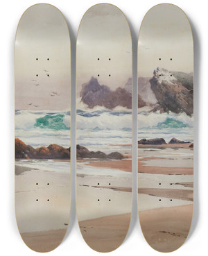 Triptych art skateboard deck of William Trost Richards Breakers by William Trost Richards (1833-1905)